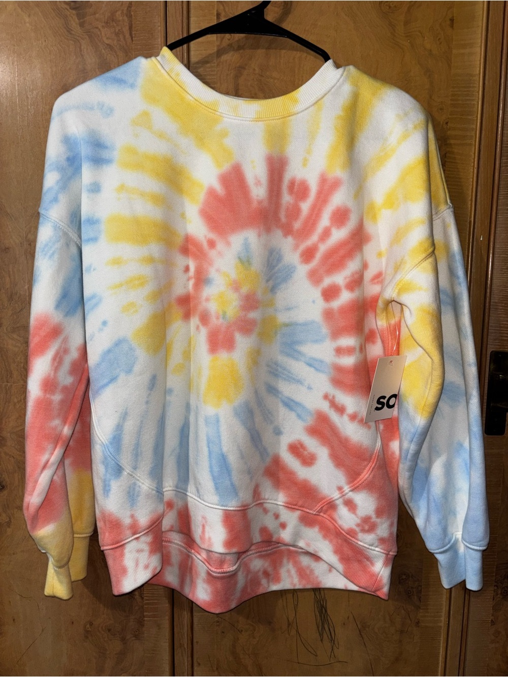 Tie-Dye Crewneck Sweater - Pastel Yellow, Blue & Coral girls size Large (10/12)